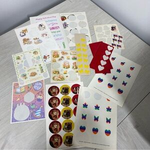 Lot of Used Vintage 1980s Stickers Sheets Incomplete Flags Bugs Animals Holiday